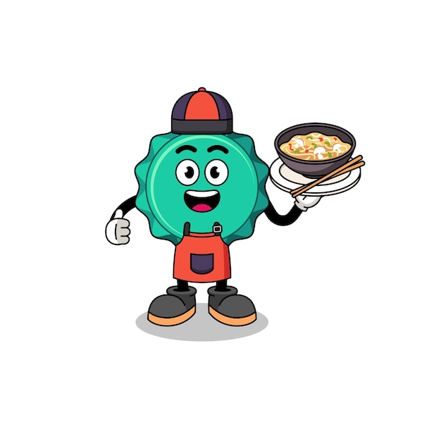 Illustration of bottle cap as an asian chef