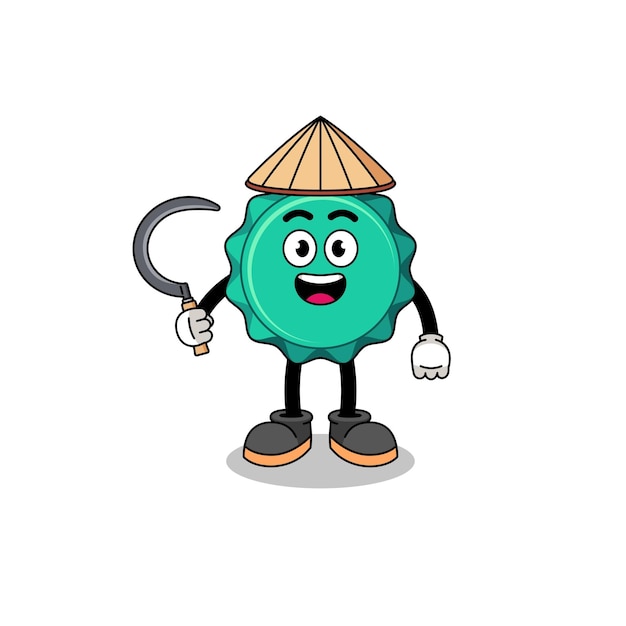 Illustration of bottle cap as an asian farmer