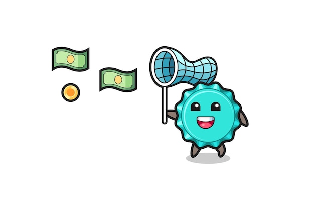 Vector illustration of the bottle cap catching flying money