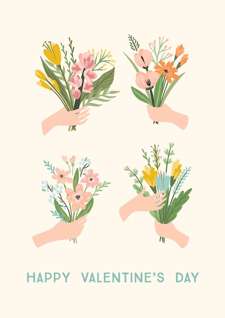 Illustration bouquet of flowers Vector design concept for Valentines Day and other