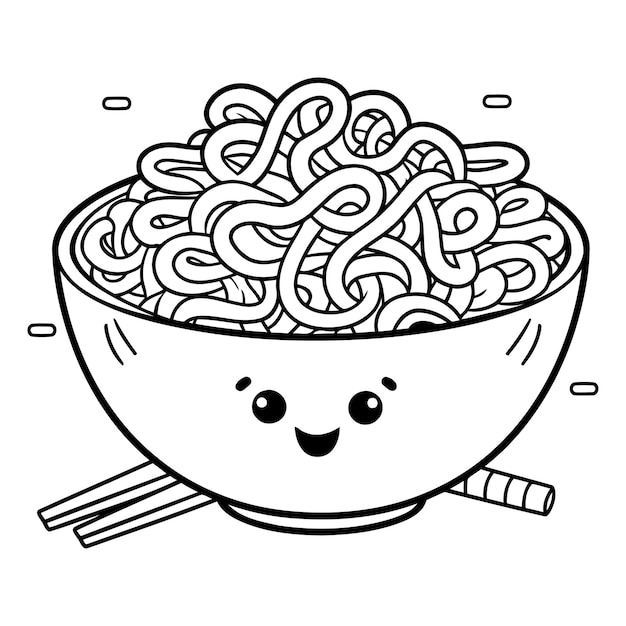 Vector illustration of a bowl of noodle in kawaii style