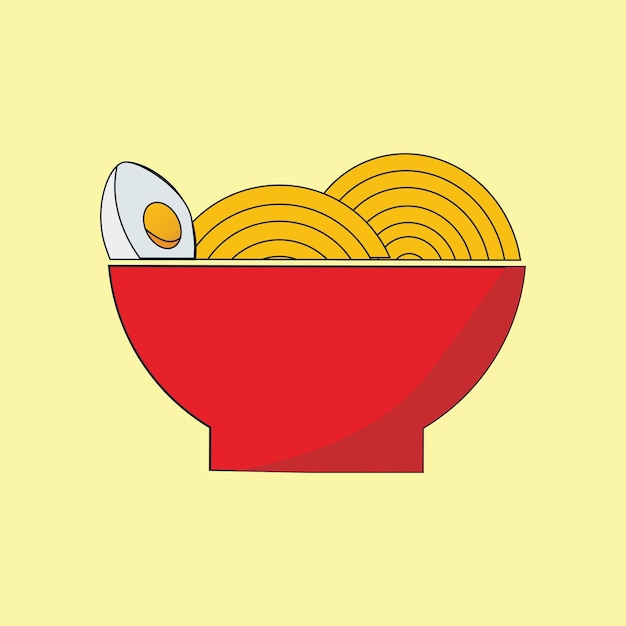 Vector an illustration of a bowl of noodles with a fried egg on it.