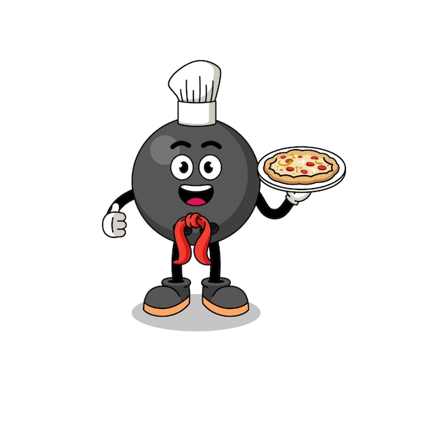 Illustration of bowling ball as an italian chef character design