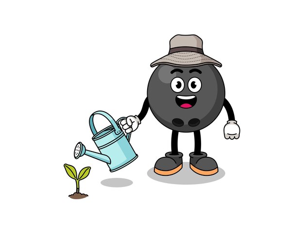 Illustration of bowling ball cartoon watering the plant character design