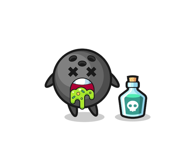 Illustration of an bowling ball character vomiting due to poisoning , cute style design for t shirt, sticker, logo element