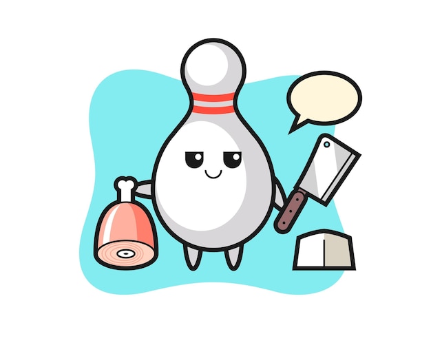 Illustration of bowling pin character as a butcher
