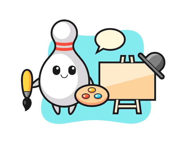 Illustration of bowling pin mascot as a painter  cute style design for t shirt sticker logo element