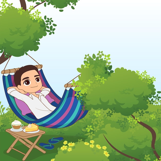 Illustration of a boy in hammock