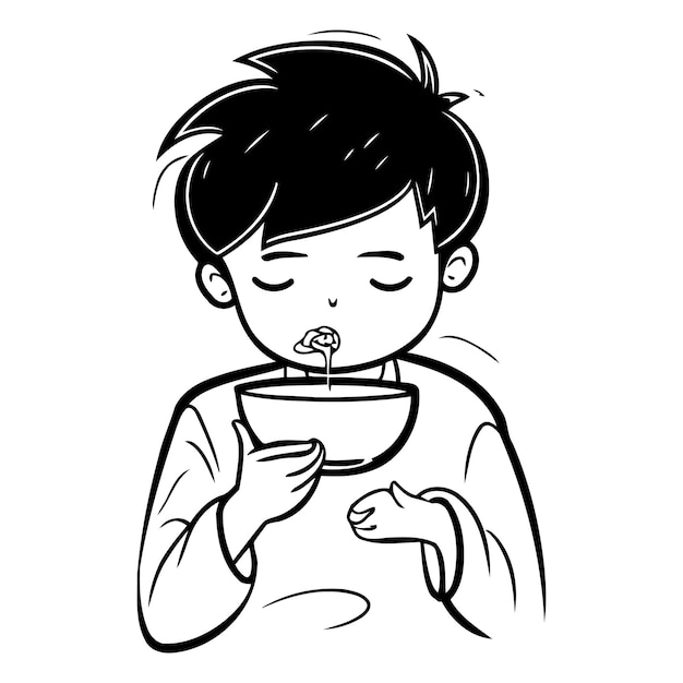 Vector illustration of a boy having a cup of coffee on a white background