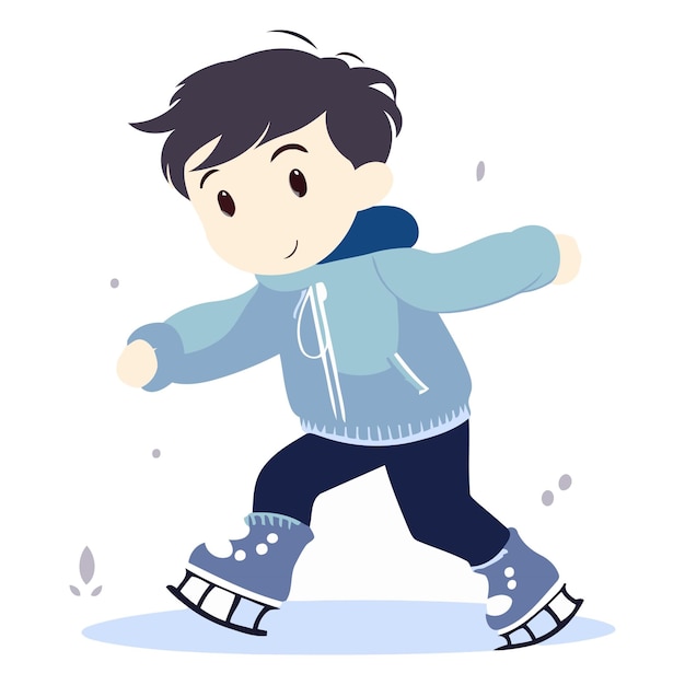 Illustration of a boy ice skating on an ice rink in winter