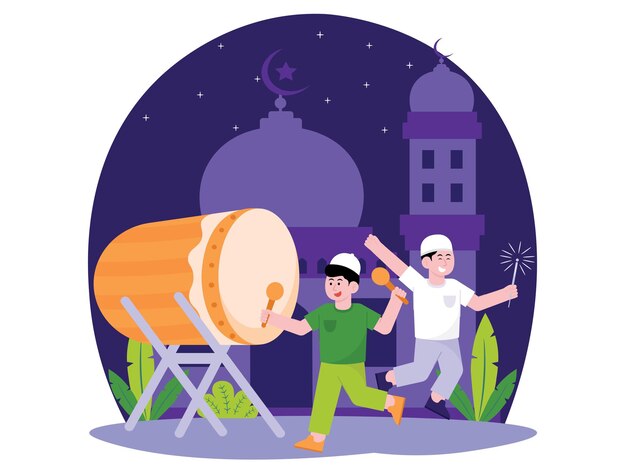 イード・アル・アドハーを祝っている少年のイラスト