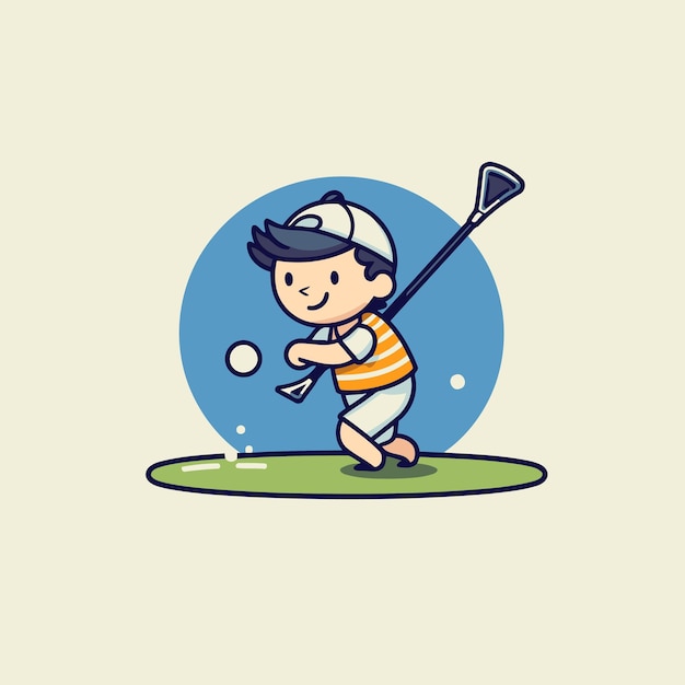 Illustration of a boy playing golf on a golf course vector illustration