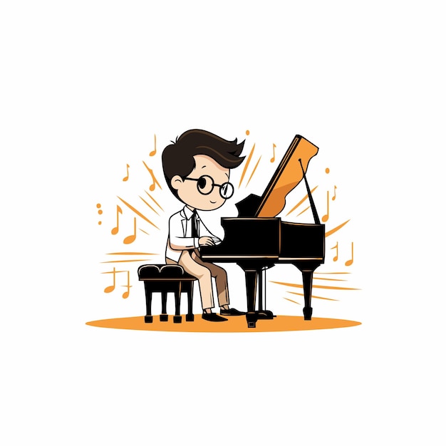 Illustration of a boy playing the grand piano Vector illustration