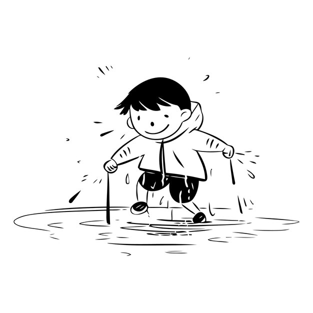 Vector illustration of a boy playing in a puddle vector