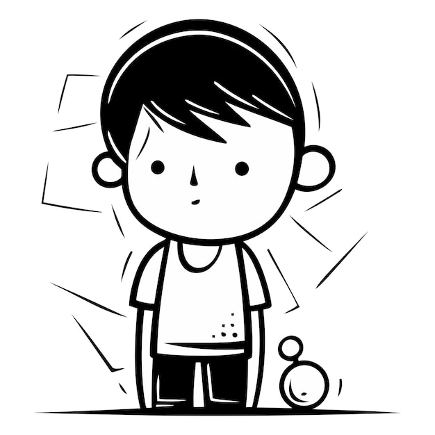 Vector illustration of a boy playing with a bowling ball on a white background