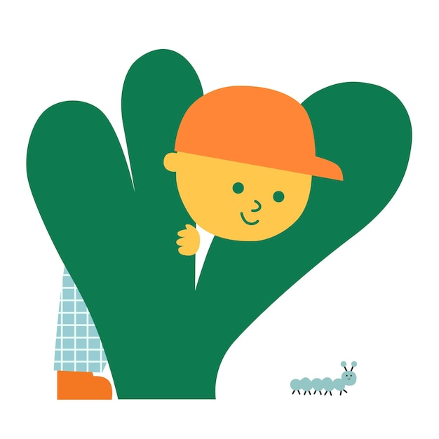 Vector illustration of a boy playing with a caterpillar