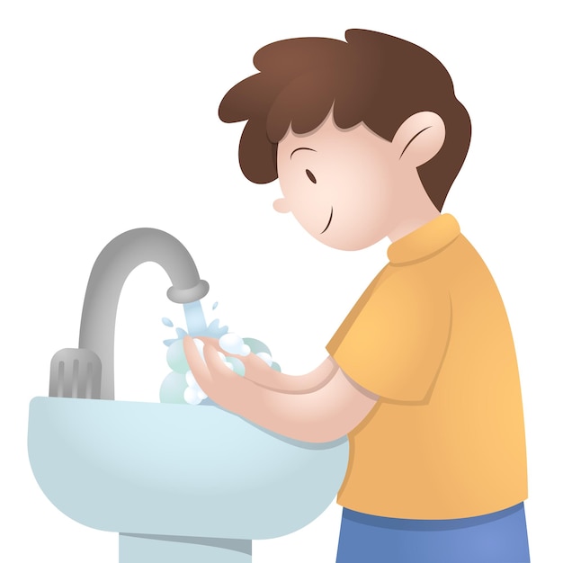 Illustration of boy washing his hands