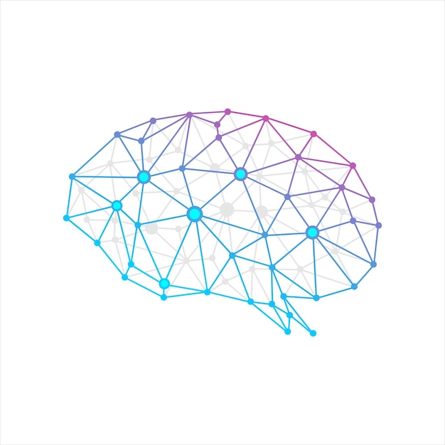 Vector illustration of brain 1 blend of light blue and light purple with complex data in it