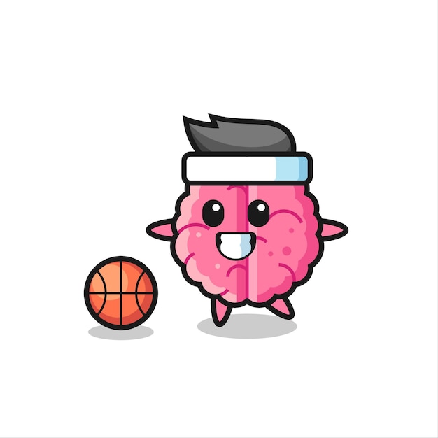 Illustration of brain cartoon is playing basketball , cute style design for t shirt, sticker, logo element