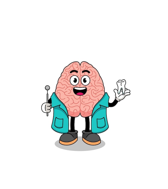 Illustration of brain mascot as a dentist character design