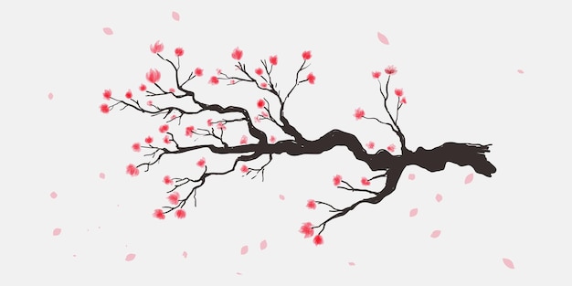 illustration branch with red flowers