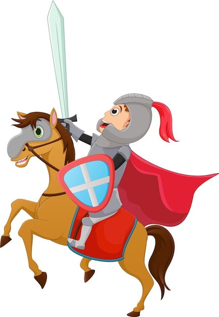 Vettore illustrazione di brave knight in sella a un cavallo