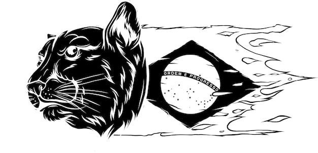 illustration of brazil flag with jaguar head