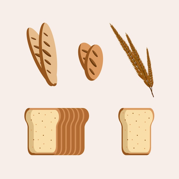 L'illustrazione dell'arte vettoriale del pane ha impostato lo stile di design piatto