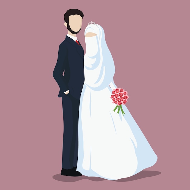 Illustration of Bride and Groom Cartoon.