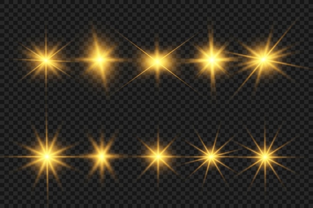 Illustration of bright beautiful light effectsSet of sparkling stars