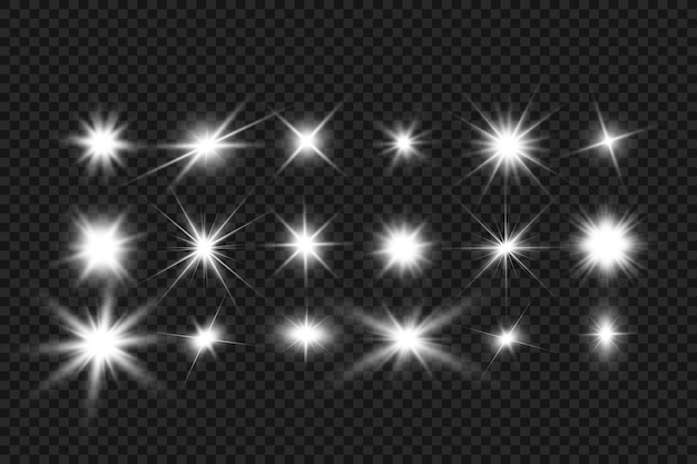 Illustration of bright beautiful light effectsSet of sparkling stars