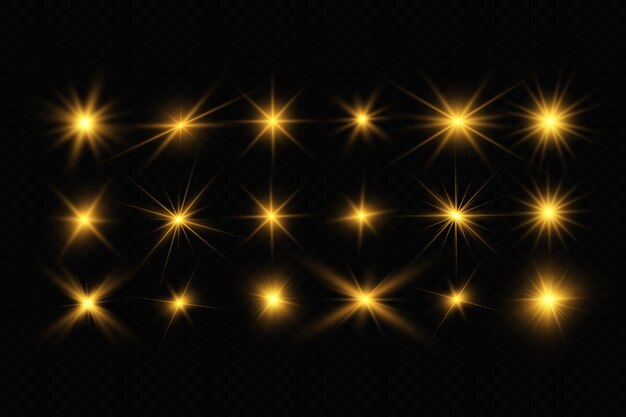 Illustration of bright beautiful light effectsSet of sparkling stars