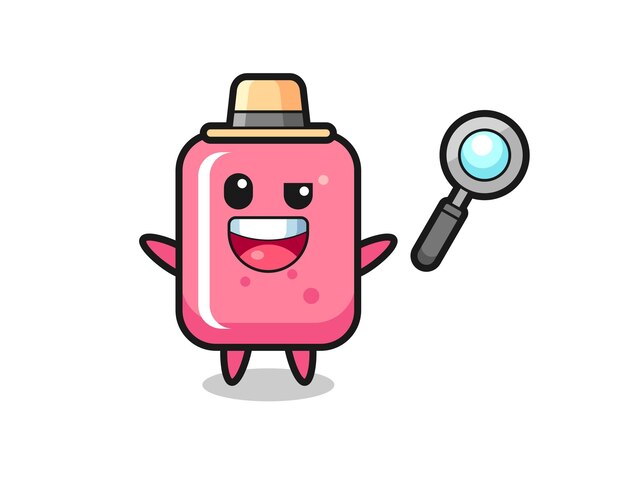 Illustration of the bubble gum mascot as a detective who manages to solve a case