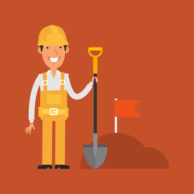 Illustration, builder holding shovel and smiling, format EPS 10