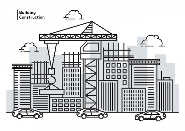 Vector illustration of building construction in line style