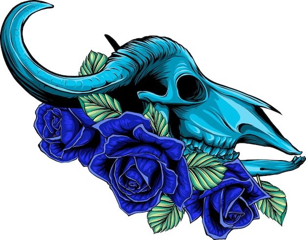 illustration of bull skull with roses