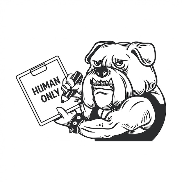 Illustration of bulldog with sign