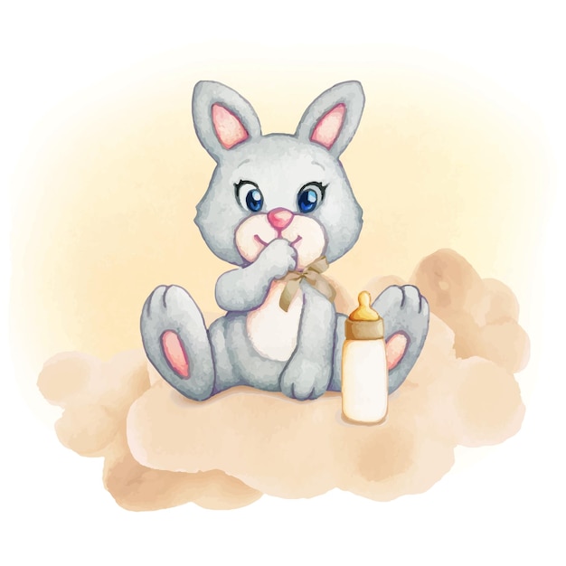 Illustration of bunny on beige cloud