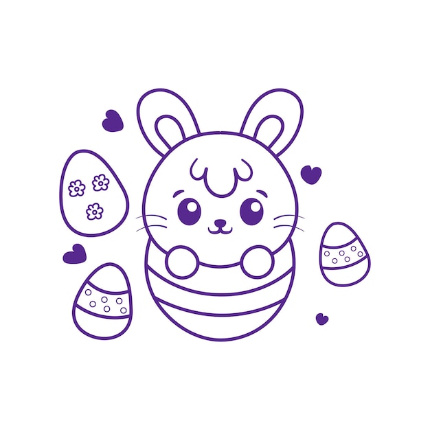 Vector illustration of a bunny hatching from an easter egg kawaii style coloring book