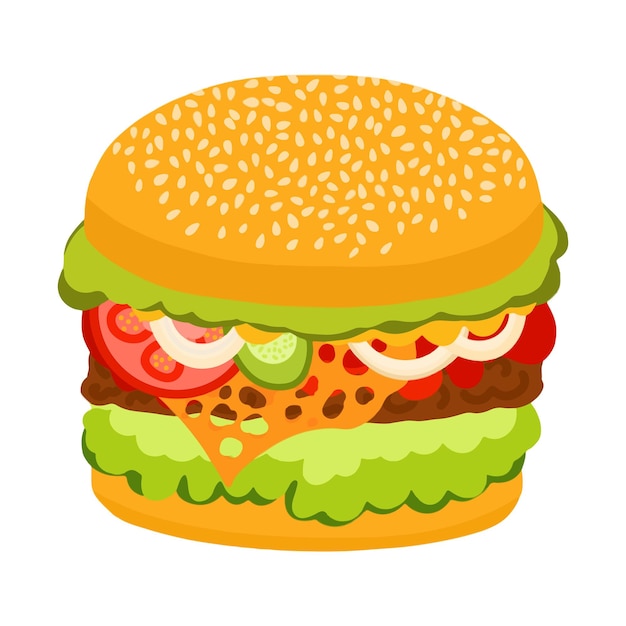 Illustrazione di un'illustrazione degli alimenti a rapida preparazione di vettore dell'hamburger