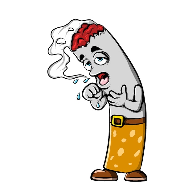 Vector the illustration of the burning cigarette is coughing because of the emitting some on his head