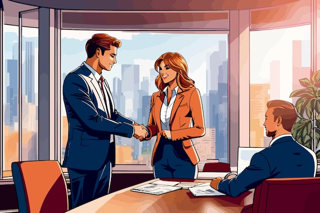 Illustration business closing deal inside office illustration