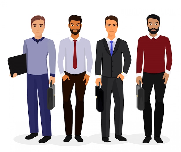 illustration of business men cartoon characters creation set.