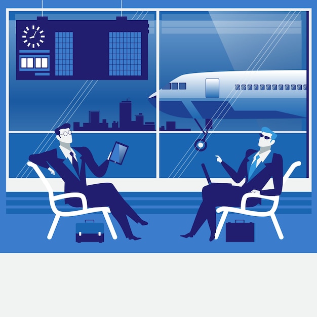 Illustration of business people waiting at the airport