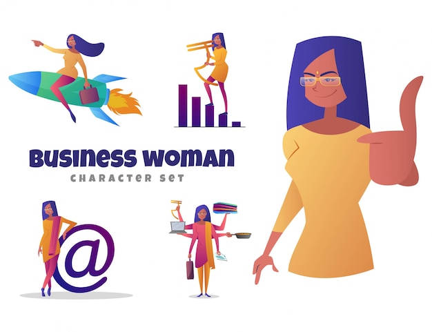 Illustration of business woman character set