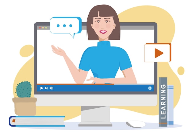 Illustration business woman on video explainer