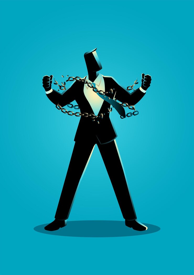 Vector illustration of a businessman breaking chains