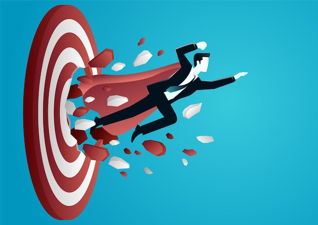 Vector illustration of a businessman flying breaking the target board