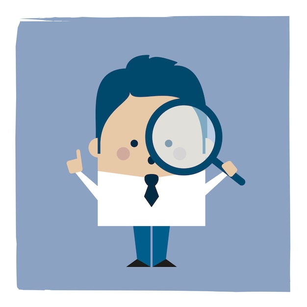 Illustration of a businessman holding a magnifying glass