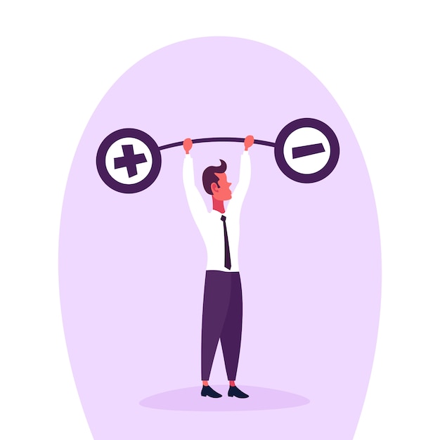 Vector illustration of a businessman holding weights balance